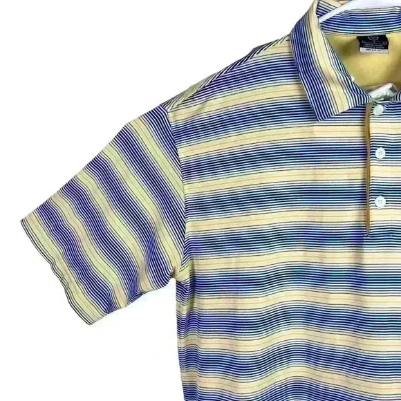Nike‎ Golf Dri-Fit UV Striped Polo Shirt Mens Large Yellow Blue Striped Stretch - Picture 3 of 11